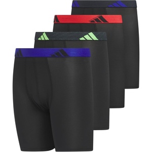 adidas Boys Performance Microfiber Long Boxer Briefs (4-Pack or 3-Pack) Kids Underwear(Black/Signal Green/Long)