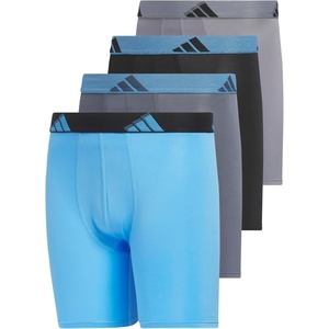 adidas Boys Performance Microfiber Long Boxer Briefs (4-Pack or 3-Pack) Kids Underwear(Blue Burst/Black/Grey/Long)