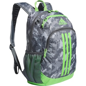 adidas Creator School Backpack for Girls & Boys — Durable Bookbag(Essential Camo Grey/Lucid Lime Green/Onix Grey)