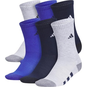 adidas Kids Cushioned Crew Socks for Boys & Girls (6 Pairs) Durable & Comfortable(Cool Light Heather/Collegiate Navy/Semi Lucid Blue)