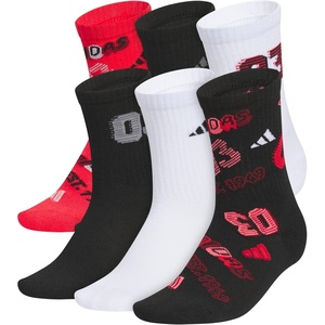 adidas Kids Cushioned Crew Socks for Boys & Girls (6 Pairs) Durable & Comfortable(Mixed/Pure Ruby Red/Black/White)