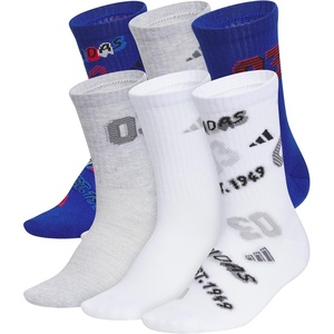 adidas Kids Cushioned Crew Socks for Boys & Girls (6 Pairs) Durable & Comfortable(Mixed/Team Royal Blue/Cool Light Heather/White)