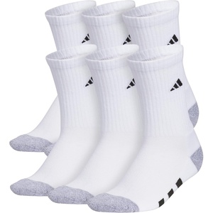 adidas Kids Cushioned Crew Socks for Boys & Girls (6 Pairs) Durable & Comfortable(White/Grey/Black)
