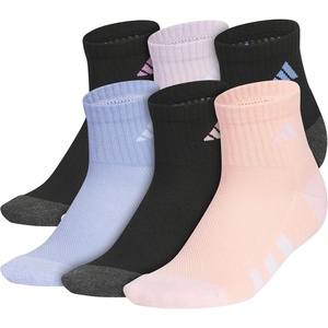 adidas Kids Cushioned Quarter Ankle Socks for Boys and Girls (6 Pairs) Durable & Comfortable(Black/Preloved Purple/Ice Lavender/Girls)