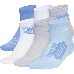 adidas Kids Cushioned Quarter Ankle Socks for Boys and Girls (6 Pairs) Durable & Comfortable(Blue Fusion/White/Glow Blue/Graphic)
