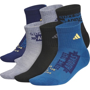 adidas Kids Cushioned Quarter Ankle Socks for Boys and Girls (6 Pairs) Durable & Comfortable(Dark Blue/Heather Grey/Lucid Tangerine Orange/Graphic)