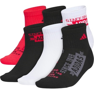adidas Kids Cushioned Quarter Ankle Socks for Boys and Girls (6 Pairs) Durable & Comfortable(Pure Ruby Red/Black/White/Graphic)