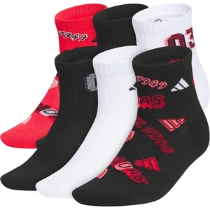 adidas Kids Cushioned Quarter Ankle Socks for Boys and Girls (6 Pairs) Durable & Comfortable(Pure Ruby Red/Black/White/Graphic/2)
