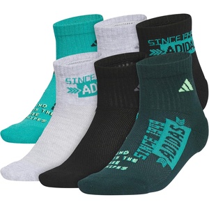 adidas Kids Cushioned Quarter Ankle Socks for Boys and Girls (6 Pairs) Durable & Comfortable(Pure Teal Green/Cool Light Heather/Black/Graphic)