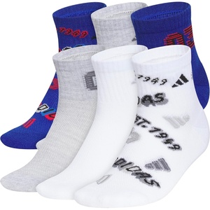 adidas Kids Cushioned Quarter Ankle Socks for Boys and Girls (6 Pairs) Durable & Comfortable(Team Royal Blue/Cool Light Heather/White/Graphic/2)