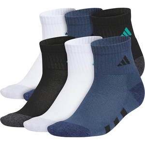 adidas Kids Cushioned Quarter Ankle Socks for Boys and Girls (6 Pairs) Durable & Comfortable(White/Pure Teal Green/Mineral Blue)
