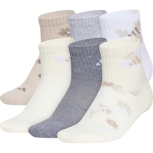 adidas Kids Cushioned Quarter Ankle Socks for Boys and Girls (6 Pairs) Durable & Comfortable(Wonder Beige/Cool Light Heather/Wonder White/Girls/Graphic)