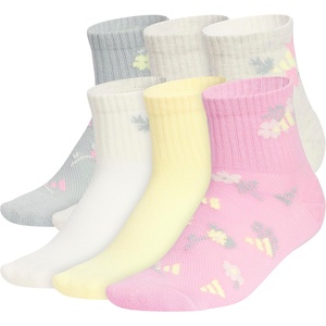 adidas Kids Cushioned Quarter Ankle Socks for Boys and Girls (6 Pairs) Durable & Comfortable(Wonder Sage Green/Alumina Heather/Wonder White/Girls/Graphic)