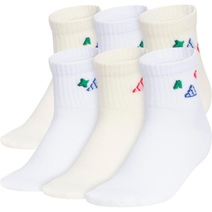 adidas Kids Cushioned Quarter Ankle Socks for Boys and Girls (6 Pairs) Durable & Comfortable(Wonder White/White/Charm)