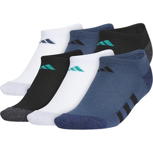 adidas Kids No Show Socks for Boys and Girls (6 Pairs) Durable & Comfortable(White/Pure Teal Green/Mineral Blue)