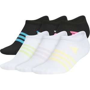 adidas Kids Superlite No Show Socks for Boys & Girls (6 Pairs) Lightweight(Black/Lucid Aquamarine/White/Girls/3.0)