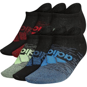 adidas Kids Superlite No Show Socks for Boys & Girls (6 Pairs) Lightweight(Black/True Blue/Signal Green)