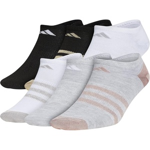 adidas Kids Superlite No Show Socks for Boys & Girls (6 Pairs) Lightweight(Cool Light Heather/White/Black Shiny Nylon/Girls)