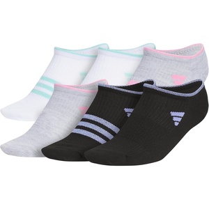 adidas Kids Superlite No Show Socks for Boys & Girls (6 Pairs) Lightweight(White/Shiny Energy Aqua/Shiny Bliss Pink/Girls/3.0)