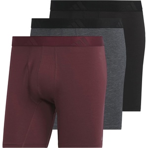 adidas Men’s Luxe Underwear (3-Pack) Boxer Briefs or Trunks, Premium Ultra Soft Comfort(Aurora Ruby Red/Heather Black/Black/Boxer Brief)