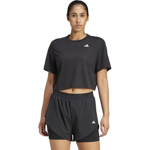 adidas Womens Train Essentials Boxy Workout Crew Neck Short Sleeve Athletic Casual Tops Casual – White(Black)