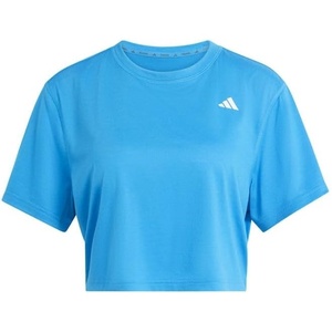 adidas Womens Train Essentials Boxy Workout Crew Neck Short Sleeve Athletic Casual Tops Casual – White(Ray Blue)
