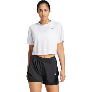 adidas Womens Train Essentials Boxy Workout Crew Neck Short Sleeve Athletic Casual Tops Casual – White(White)
