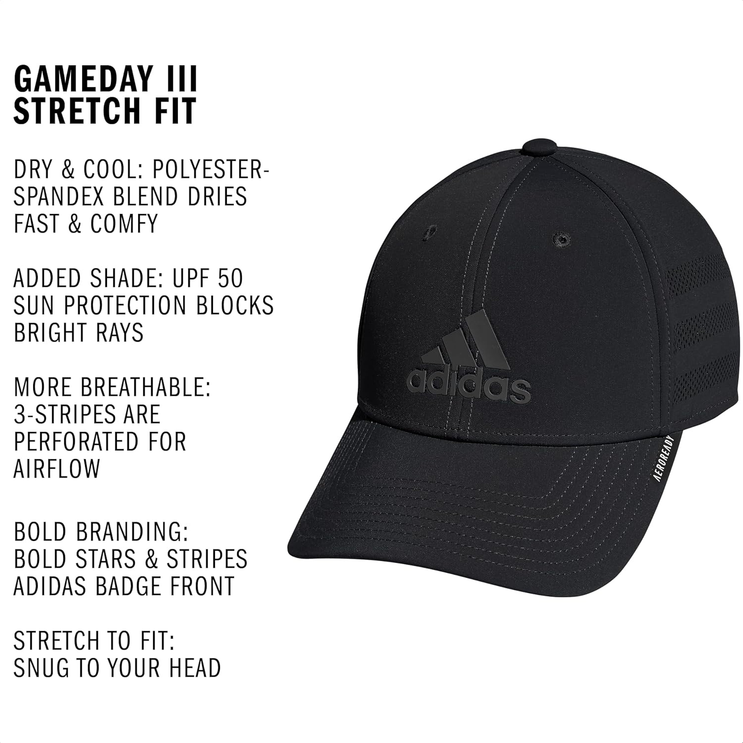 image:imageAdidas Mens Gameday Hat Athletic Baseball Cap Stretch FitBlack30