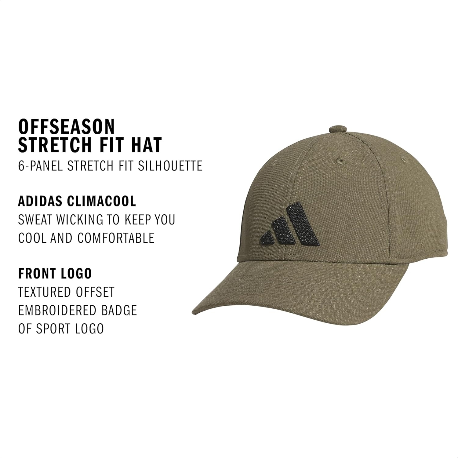 image:imageAdidas Mens Gameday Hat Athletic Baseball Cap Stretch FitOlive Strata GreenBlackOffseason
