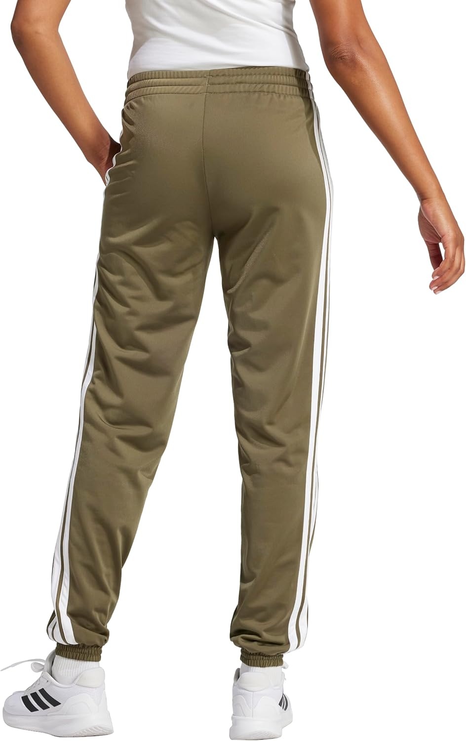 image:imageAdidas Womens Tricot 3Stripes Track PantsOlive StrataWhite