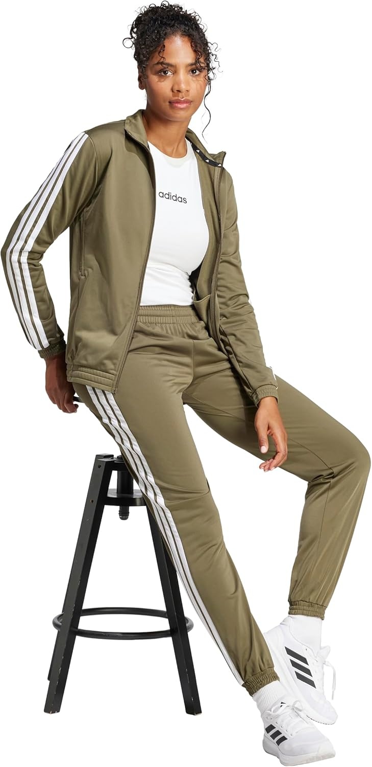 image:imageAdidas Womens Tricot 3Stripes Track PantsOlive StrataWhite