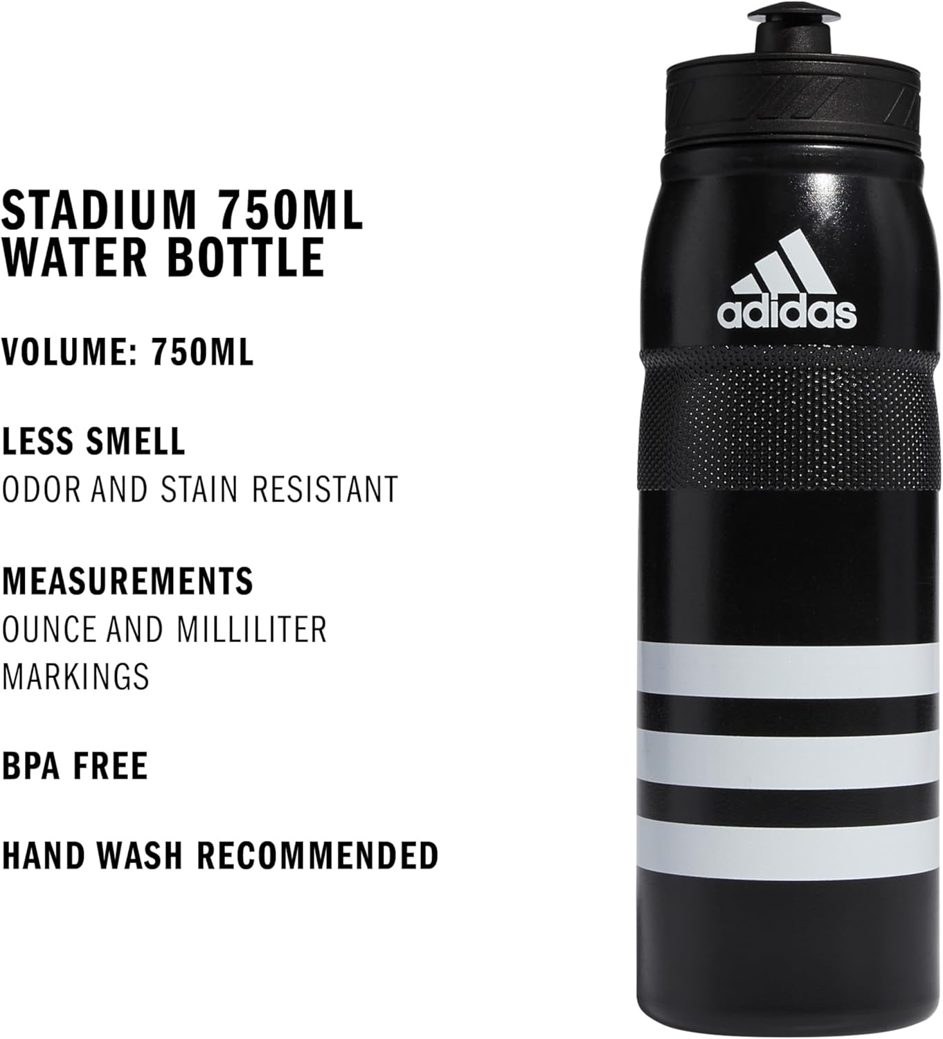 image:imageadidas 750 ML 28 oz Stadium Refillable Plastic Sport Water BottleBlackWhite
