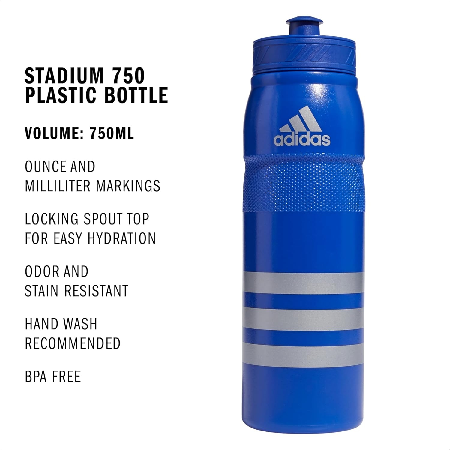 image:imageadidas 750 ML 28 oz Stadium Refillable Plastic Sport Water BottleBold BlueSilver Metallic