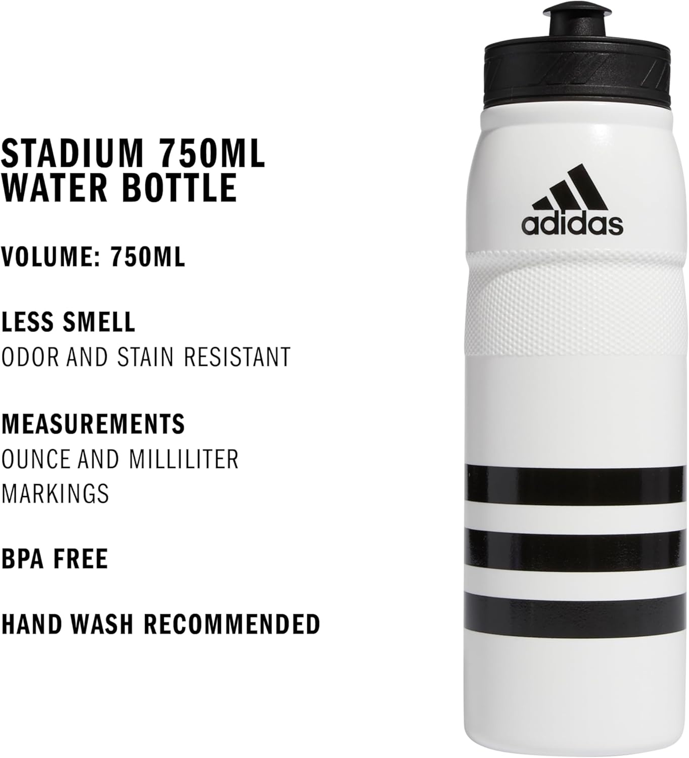 image:imageadidas 750 ML 28 oz Stadium Refillable Plastic Sport Water BottleWhiteBlack