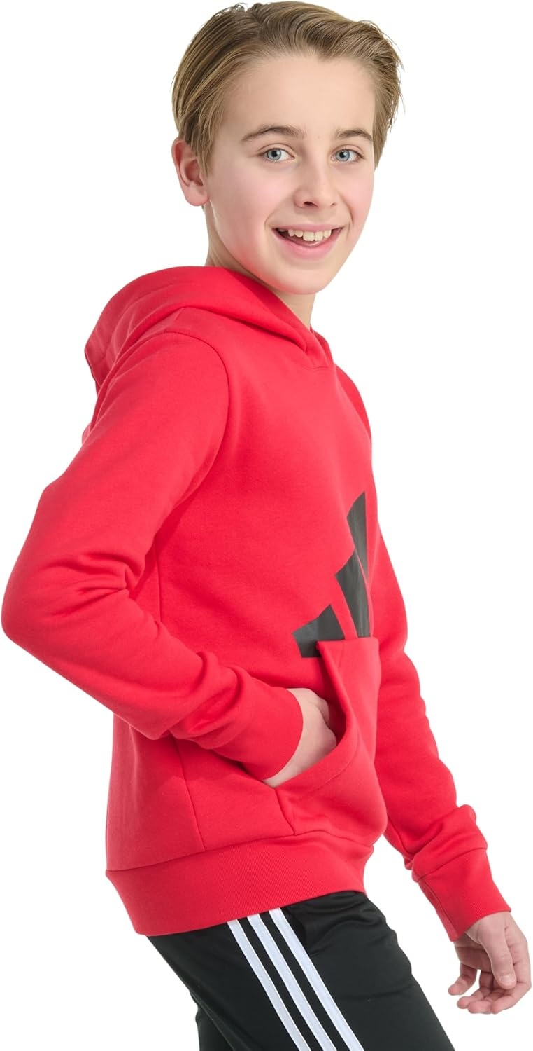 image:imageadidas Boys Long Sleeve Essential Big Logo Fleece Pullover HoodiePure Ruby