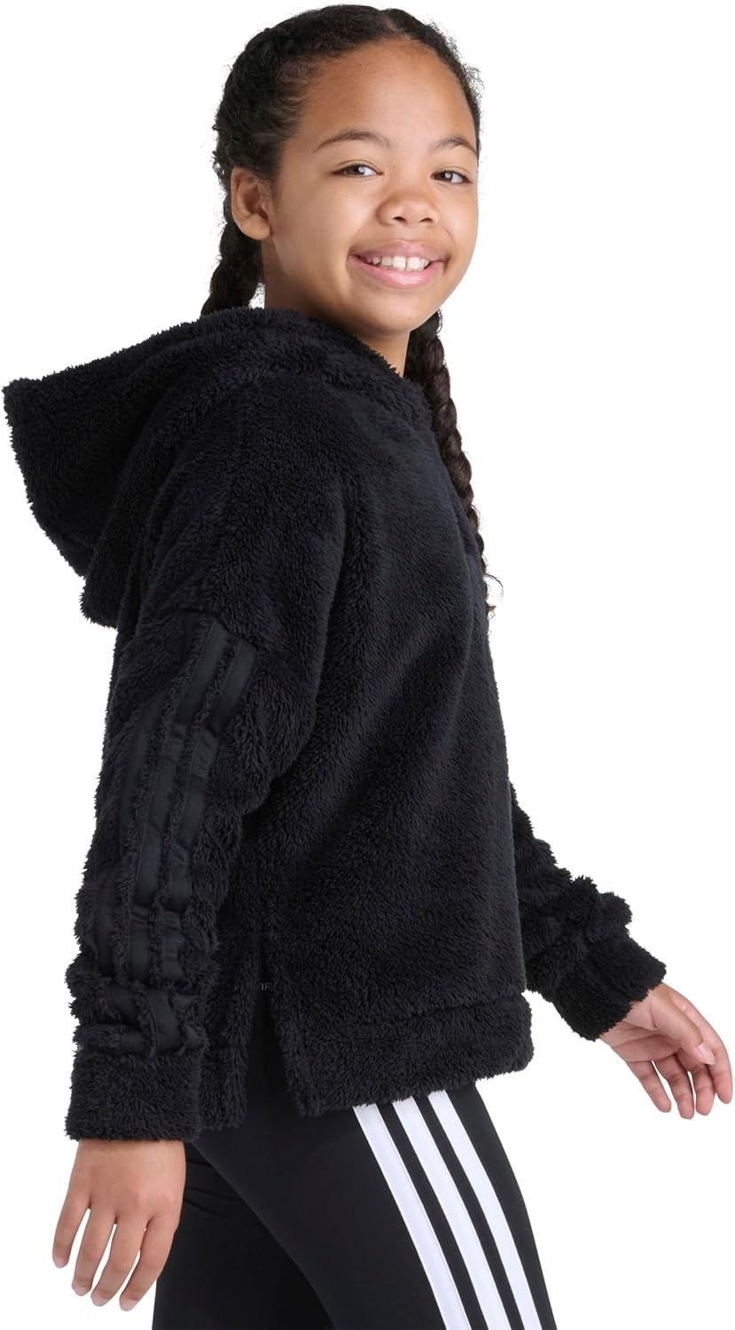 image:imageadidas Girls 3stripes Sherpa Hooded Pullover Big KidBlack Adi