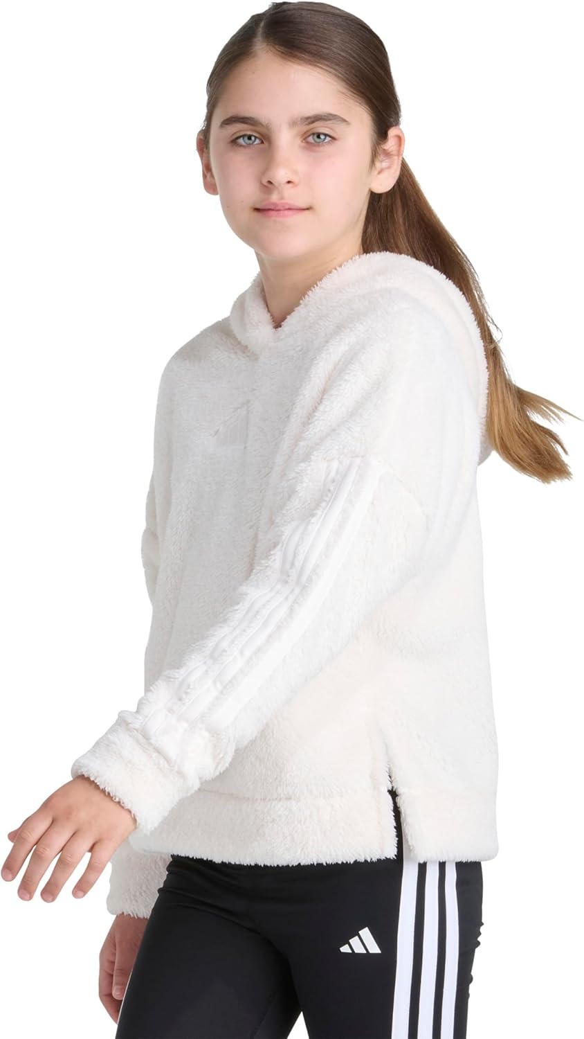 image:imageadidas Girls 3stripes Sherpa Hooded Pullover Big KidChalk White