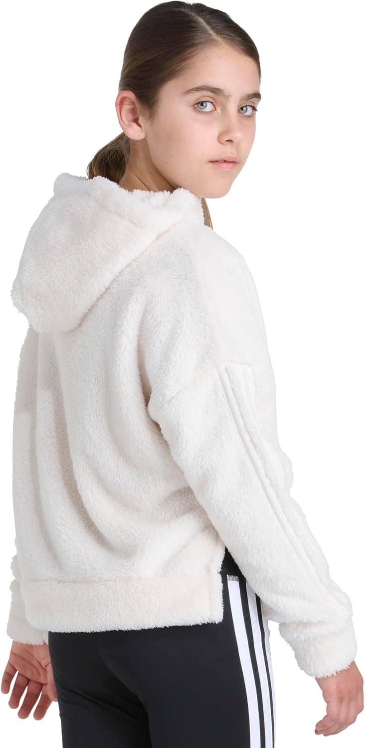 image:imageadidas Girls 3stripes Sherpa Hooded Pullover Big KidChalk White