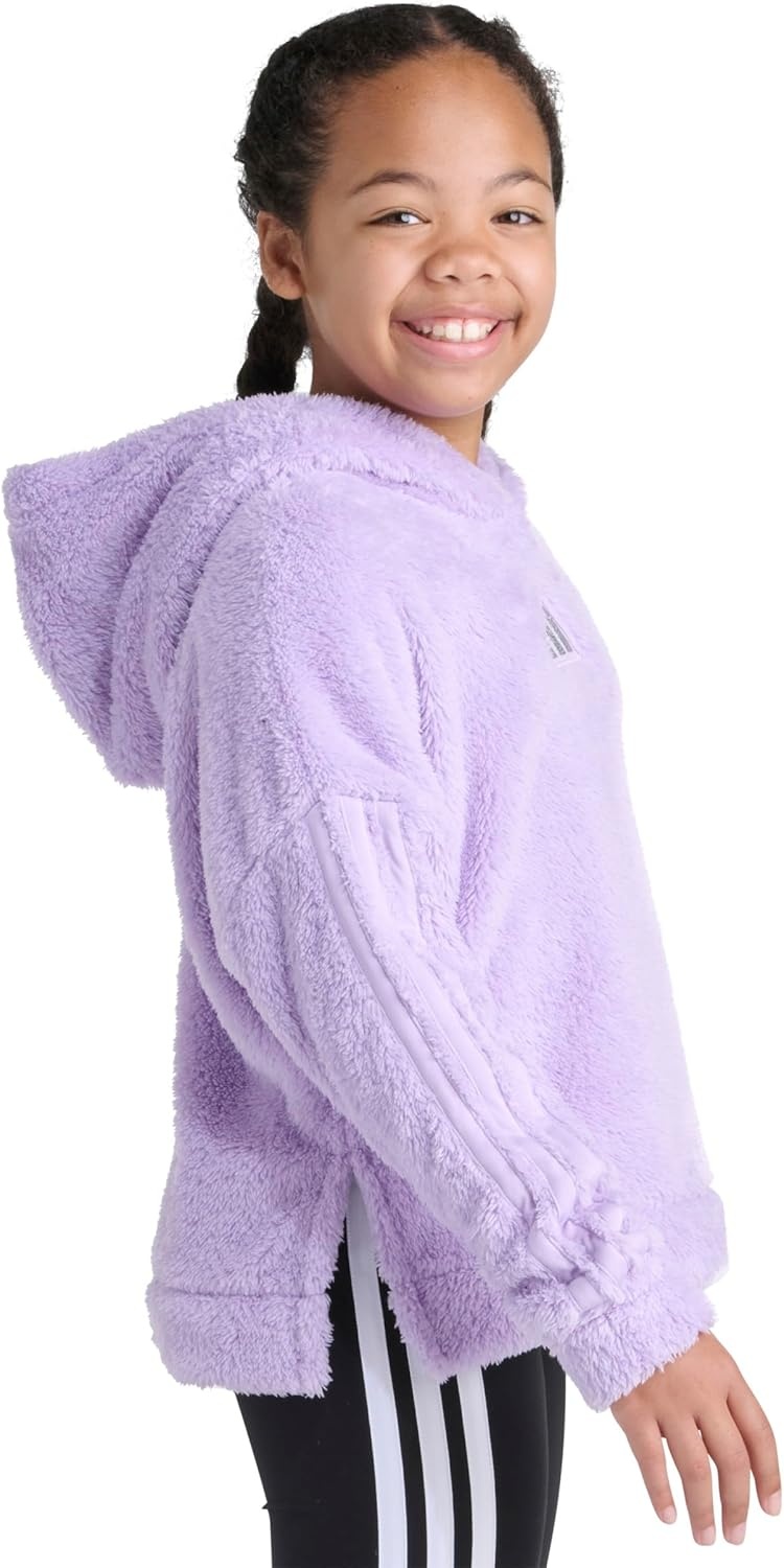 image:imageadidas Girls 3stripes Sherpa Hooded Pullover Big KidPowder Plum