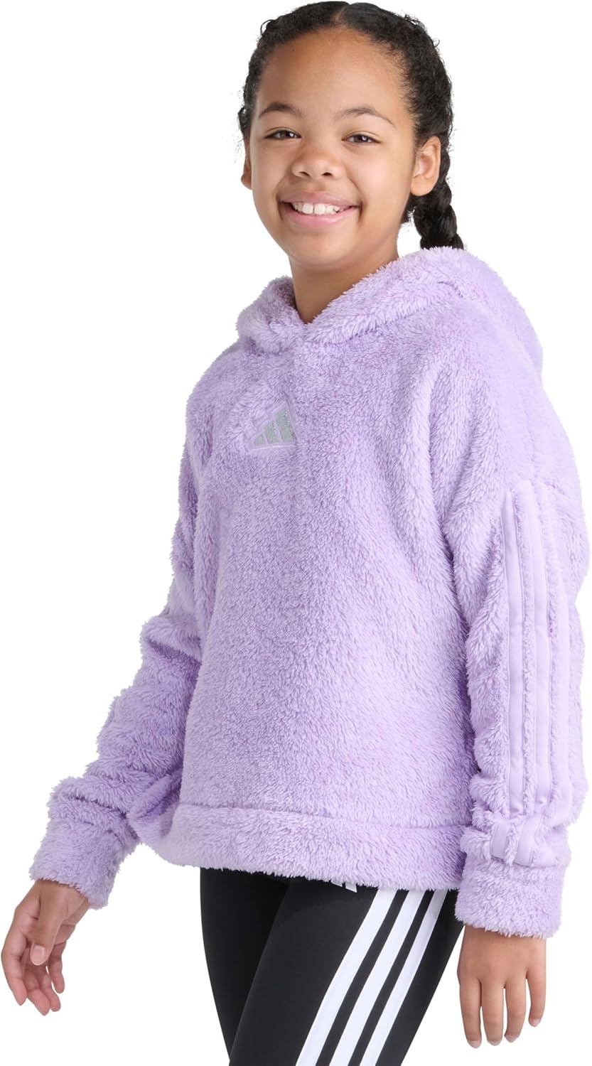 image:imageadidas Girls 3stripes Sherpa Hooded Pullover Big KidPowder Plum