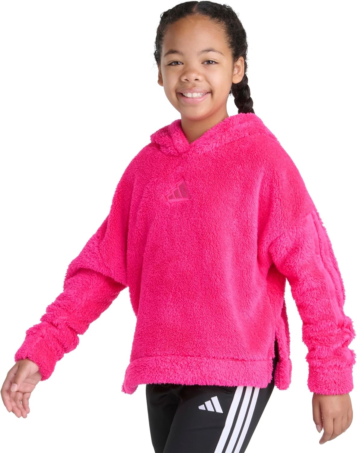 image:imageadidas Girls 3stripes Sherpa Hooded Pullover Big KidShock Pink