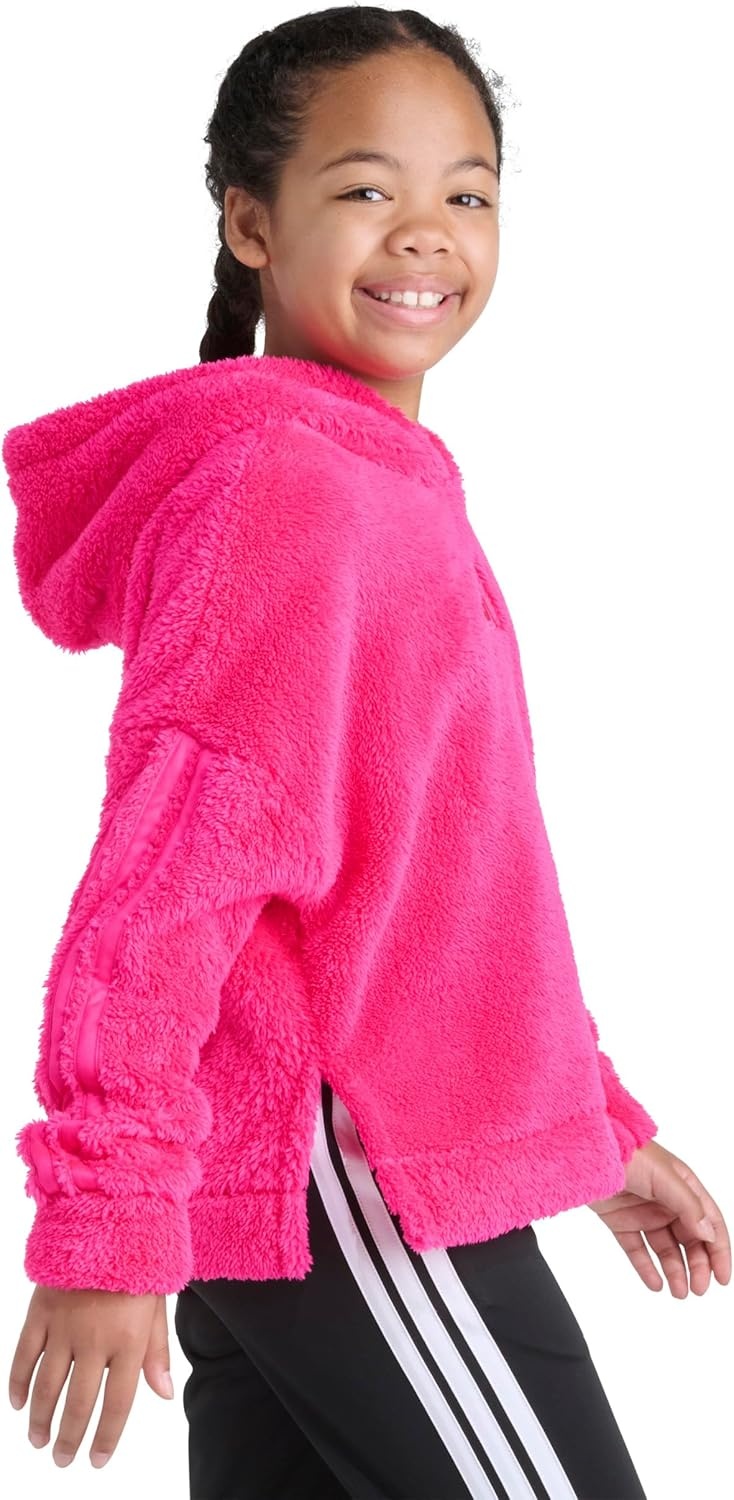 image:imageadidas Girls 3stripes Sherpa Hooded Pullover Big KidShock Pink