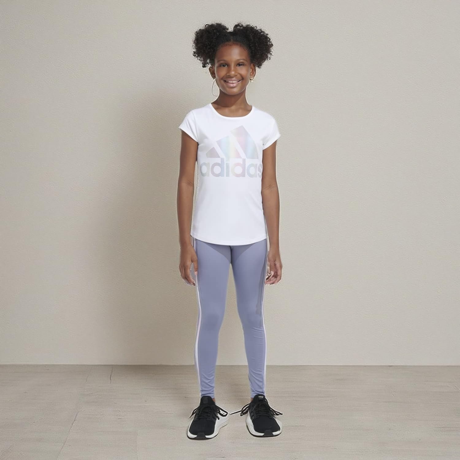 image:imageadidas Girls Detached Waistband 3Stripe Cell Phone Pocket LeggingSilver Violet