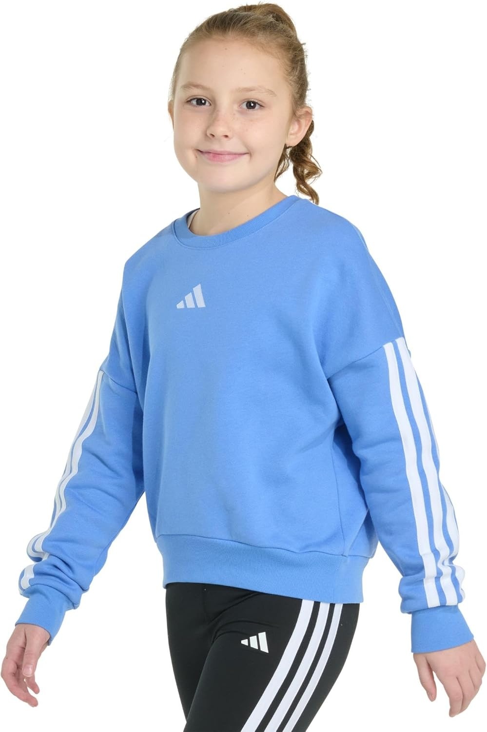 image:imageadidas Girls Fleece 3stripe Crewneck SweatshirtBlue Fusion