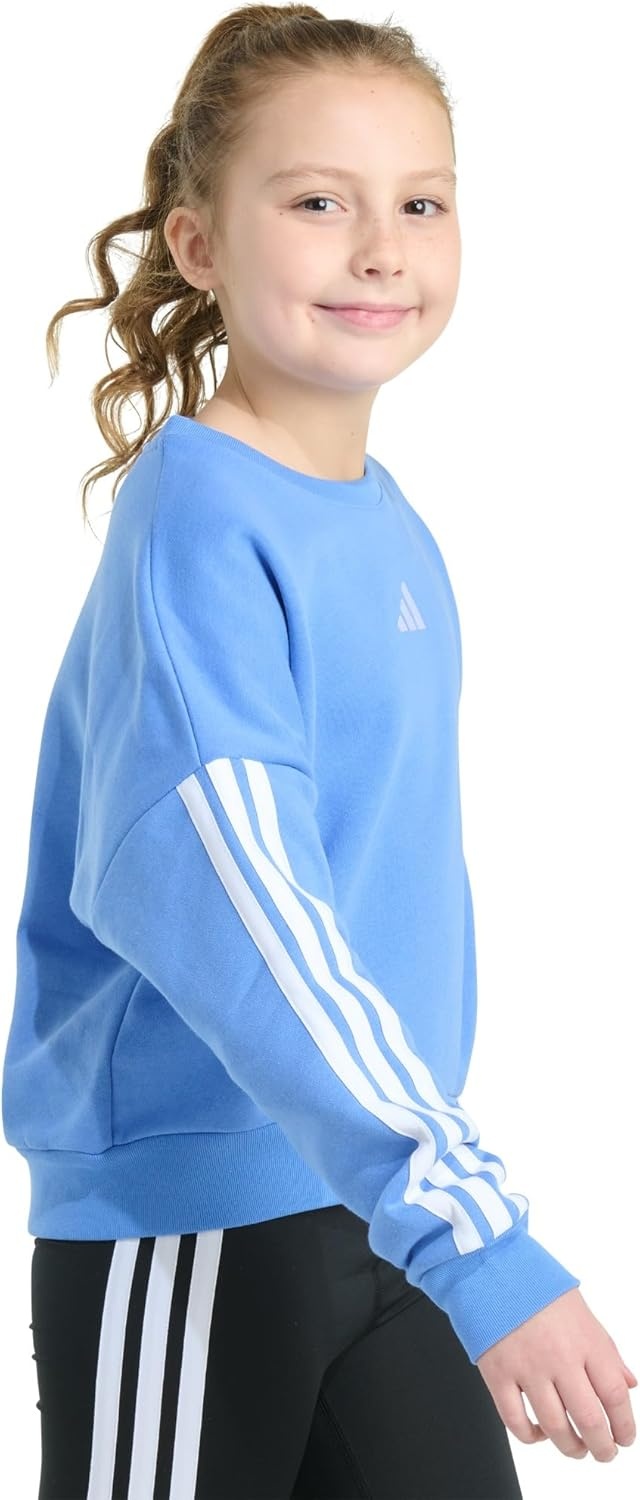 image:imageadidas Girls Fleece 3stripe Crewneck SweatshirtBlue Fusion