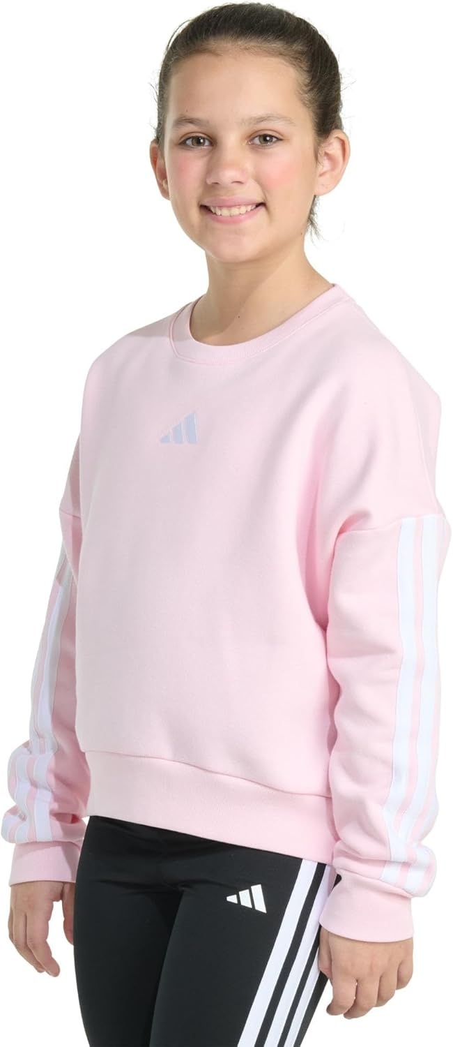 image:imageadidas Girls Fleece 3stripe Crewneck SweatshirtClear Pink