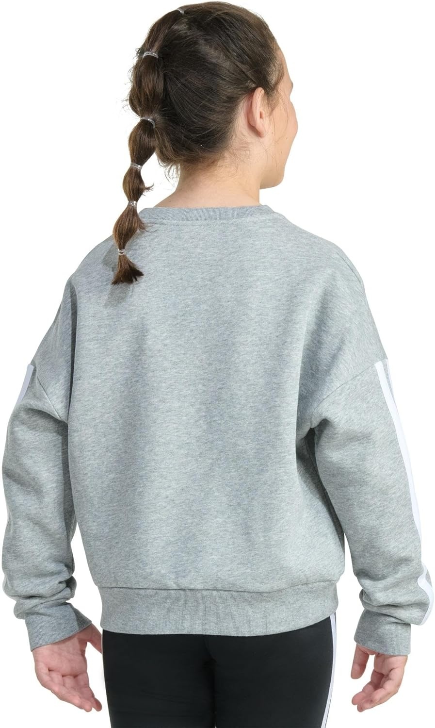 image:imageadidas Girls Fleece 3stripe Crewneck SweatshirtMedium Grey Heather