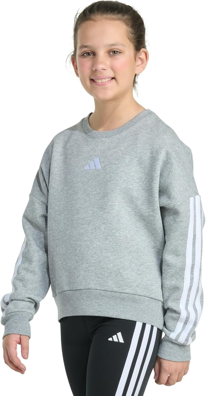 image:imageadidas Girls Fleece 3stripe Crewneck SweatshirtMedium Grey Heather