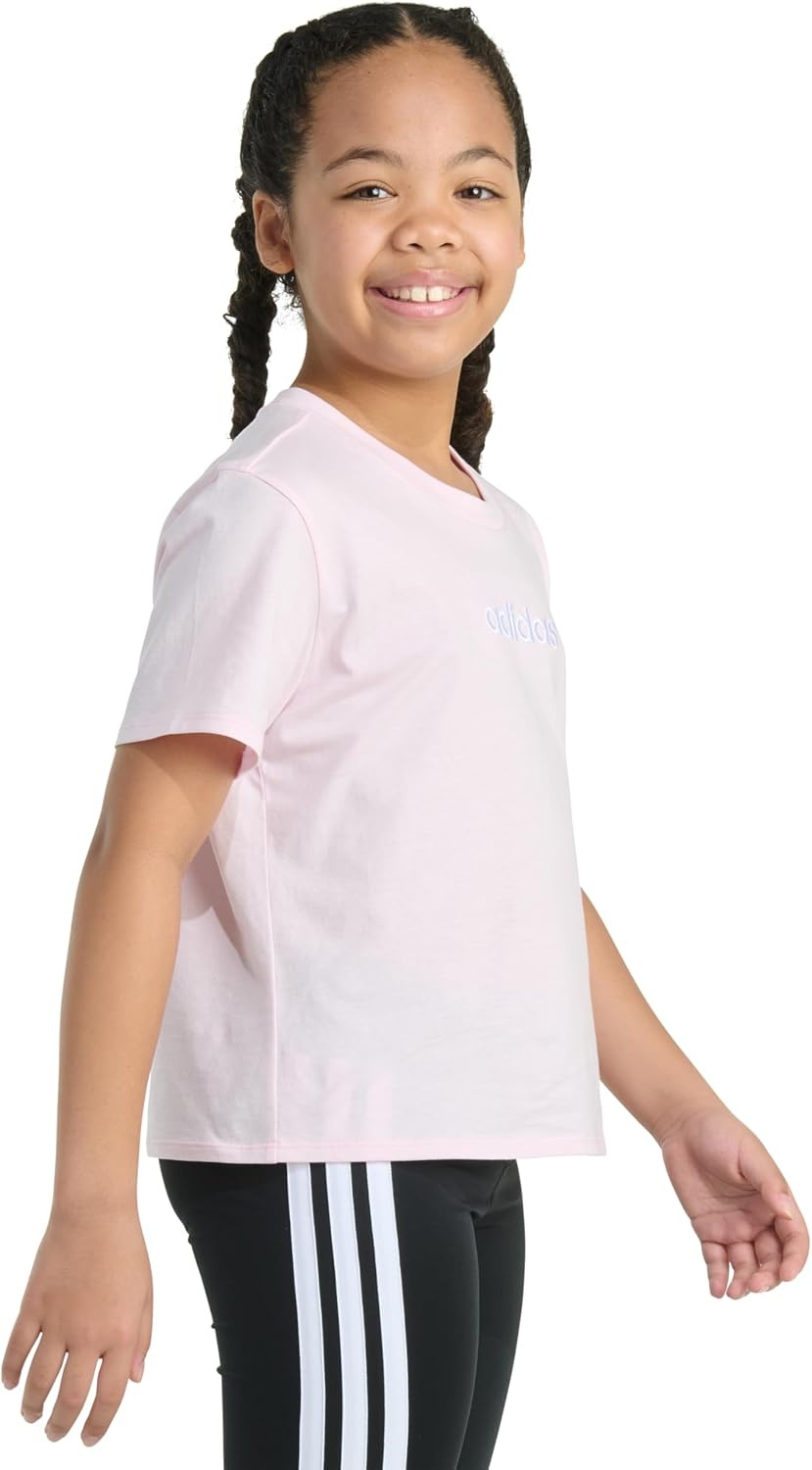 image:imageadidas Girls Short Sleeve Embroidered Logo TShirtClear Pink