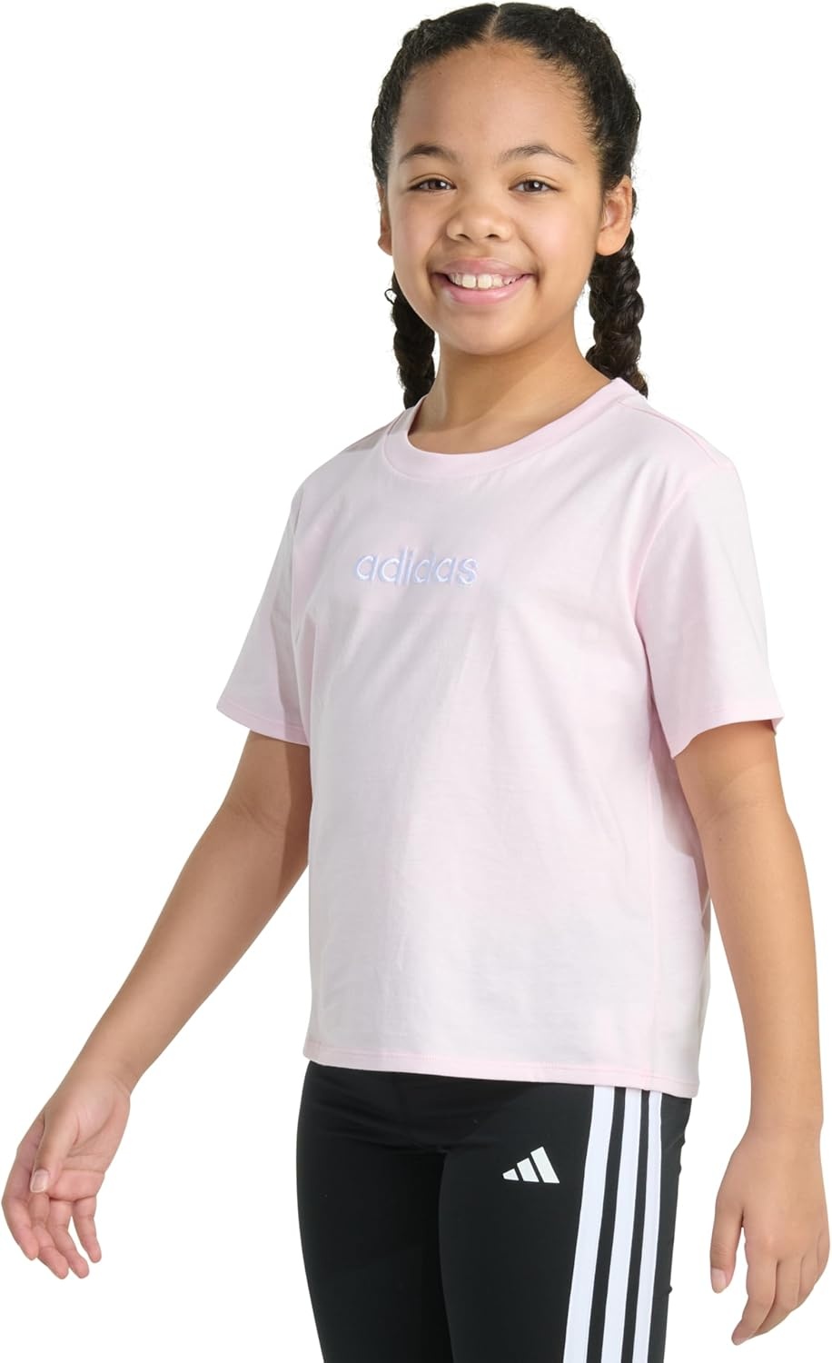 image:imageadidas Girls Short Sleeve Embroidered Logo TShirtClear Pink